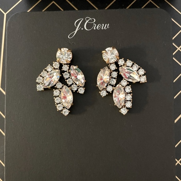 HP⭐️JCREW Crystal Leaf Stud Earrings NWT Crystal - Picture 8 of 9